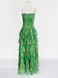 2025 New Fashion Sexy Print Pattern Lotus Leaf Design Slimming Cake Dress Bra