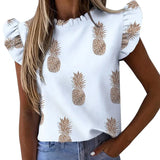 2021 New Short Sleeve Round Neck Print Shirt Female Fashion Plus Size Pullover Clothes Women's Summer Ruffle