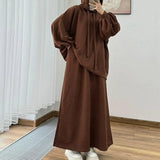 Fongt 2025 New Middle Eastern Women's Long-Sleeved Hooded Loose Coat Skirt Casual Set