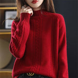 Fongt Semi-Turtleneck Sweater Women's Autumn Soft And Lazy Knit Jumper With Shoulder Thick Bottom Top-Outfit
