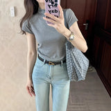 Fongt Blue Retro High Street High-Rise Micro-Rave Jeans Women Summer Elastic Repair Slim Thin Horseshoe Long Pants
