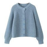 Fongt 2025 New Women's Solid-Color Casual Fashion Coarse Knit Long-Sleeved Sweater Cardigan Jacket