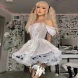 Popular Wrinkle Sweet Bubble Sleeve Collar Dress Summer 2024 Lace Princess Skirt-Outfit