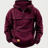 Fongt And Autumn New Men's Hooded Solid Color Sweater Youth Sports Multi-Pocket Coat