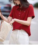 Fongt Vintage Red Elegant POLO T-Shirt 2025 Summer New Commuting Shoulder Slim T-Shirt