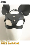 Holographic Mask PU Faux Leather Adjustable Belt Rivet Hollow Out Patchwork Masks With Two Ears Rave Festival Chic