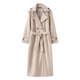 Fongt Autumn New Female Retro Leisure Double Buckle With Belt Long Hair Coat