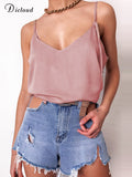Pink Satin Camis Vest Sleeveless V Neck Solid Tank Top Sexy Summer Strap Basic Female Tops Women Casual Chiffon