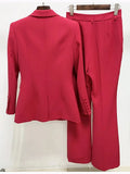 QUALITY Newest 2023 Designer Runway Suit Set Women's Career Fashion Single Button Slim Fitting Blazer Flare Pants