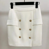 Fashion Runway 2023 Designer Skirt Women's Metal Lion Buttons Embellished Mini