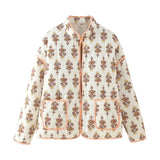 Fongt Women's Clothing 2025 Autumn 11 Thin Cotton Clothes Printed Collar Double Pocket Cotton Jacket Loose Coat