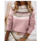 Fongt Hot New Sweater Women's Round Collar Color Loose Fashion Knitted Shirt Long Sleeve