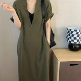 Fongt Size 300 Catties Fat Mm French Hepburn Wind Zipper Dress Female Loose Show Thin Cover Belly Casual Long Skirt 2-Outfit