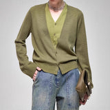 Fongt The Autumn Of 2025, The New Gentle And Comfortable Niche Fake Two Soft Cashmeal Wool Folded Knitted Cardigan Girl
