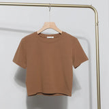 Fongt Solid Short-Sleeved T-Shirt Burst Small Short Sweet Spicy Slim Slim Thin Collar Top 88122