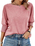 Fongt Women's 2025 Spring/Summer Fashion Sleeve 7-Sleeve T-Shirt Round Collar Basic Lace Sleeve