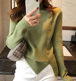 New 2021 Autumn Winter Women Sweater Knitted Multi Colors Buttons Korean Style Wild Lady Slit Pullovers Tops