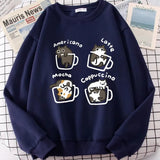 Coffee Cute Kitten Print Oversized Sweatshirt-Outfit
