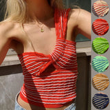 Fongt Spring And Summer Explosion Women's Striped Single-Slanted Shoulder Knitted Wool