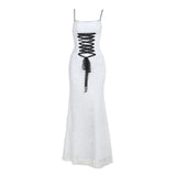 Sling Lace Tie Fishtail Dress 2024 Summer New Hot Girl Bare-Back Sexy Dress Girl-Outfit