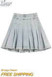 Waist Denim Mini Skirt Women Korean Vintage New Fashion Slimming Versatile Denim Button Lotus Leaf Pleated Skirts