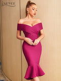 2022 New Summer White Off Shoulder Women Bodycon Bandage Dress Sexy Short Sleeve Celebrity Evening Runway Club Party