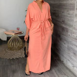 Fongt New Women's Temperament V Tie With Loose Leisure Large-Size Dress 661