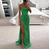 Gentle Light Blue Long Evening Prom Dress Women Sexy Sequins High Slits Spaghetti Straps Dress Female Graduation Gowns-Outfit