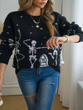 Fongt Women's TUME Exploding Halloween Jaccupy Black Skull Knitted Knitted Sweater