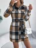 And Winter Casual Plaid Fake Pocket Long-Sleeved With Hair Shirt Skirt Women's