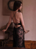 Fongt Sexy Transparent Lace Thin Back Sling Sling Skirt Pure Lust High Open Pajamas Set
