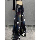 Fongt Cowboy Broad-Legged Trousers In Autumn Personality Painted New High-Waisted Loose Thin Temperament Casual Pants