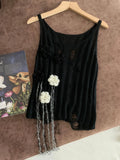 Fongt Bird Original Design Sense Hand Crochted Camellia Knit Vest Broken Wind Thin Hollow Sling Smock-Outfit