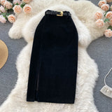Fongt Kong Style Retro Open Skirt Winter With Sweater Medium Long Korean Temperament High-Waist Thin As Hips A Skirt