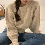 2021 Autumn Winter Women's Sweaters Cutout Pullovers Warm Minimalist Korean Fashionable Solid Short Jumpers