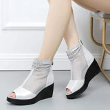 2021 Summer Women Sandals Platform Wedges Sandals Breathable Mesh Genuine Leather Sandals Cool Boots Fashion