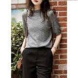 New Casual Knitted Women Tops Summer Solid Loose Half-Turtleneck Blouse Women Clothing Fashion Chic Korean Clothes