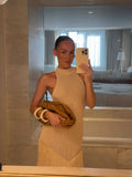 Fongt 2025 Women's New Sexy Sleeveless Knitted Tweed Long Dress