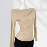 Fongt Temperament Money A Word Shoulder T Shirt Female Early Spring New Women's Pure To Show The Shoulder Inside The Long Sleeve Bottom Shirt Delicate Jacket-Outfit