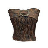 Fongt Style Retro Brae Waist-Dyed Wear Sexy Shoulder-Wrapped Sleeveless Top 8886