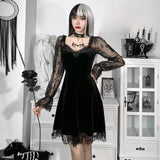 Dark 2023 Fall New Hip-Hop Lace Fashion Flared Long-Sleeved Dress-Outfit