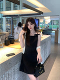 Fongt Xixi 2025 Spring New Korean Version High Waisted Elegant Suspension Dress Square Solid Color Pure Desired Skirt 88183
