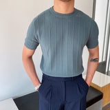 Fongt Summer New Korean Version Of The Knitted Round Neck Short-Sleeved T-Shirt Man Trend T-Shirt Man