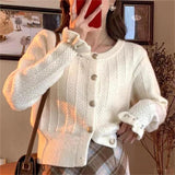 Fongt Version Autumn Winter Gentle Department Lotus Leaf Sleeve Sweet Wind Round Collar Sweater Female Design Feeling Nail Bead Knit Cardigan Jacket Tide-Outfit