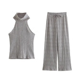 Fongt New Hanging Neckless Top Wide Leg Trousers Silk And Trouser Jerk
