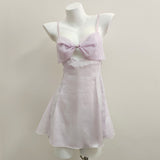 Fongt Girl Pure Love Bow Ice Silk Smooth Sling With Aja Skirt Home Dress Sexy Mesh Spliced Pajamas
