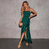 Fongt Summer New Style Sexy Temperament Hanging Lotus Leaf Side Open Dress Dress Dress Dress Woman