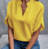 Fongt Summer New V-Neck Shirt Women Solid Color Casual Buffet Shirt