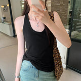 Version Of Solid Color Sling Vest Women's Summer New Design Sense Slim Thin Style Outside Wear Bottom Short