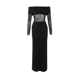 Fongt Autumn Famous Style Temperament Sexy Body Shoulder Mesh Stitching Dress